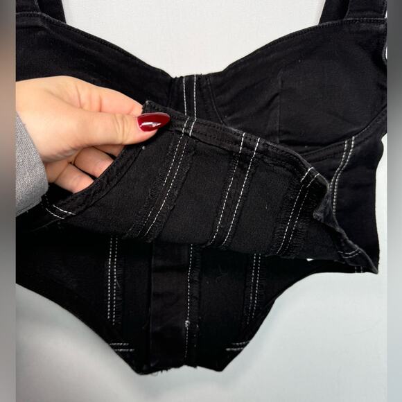 Zara Black Denim Corset Cotton Blend Size Small - Picture 6 of 10